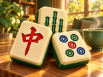 Mahjong — large ivory tiles with circles, bamboo and a character on a cozy game table